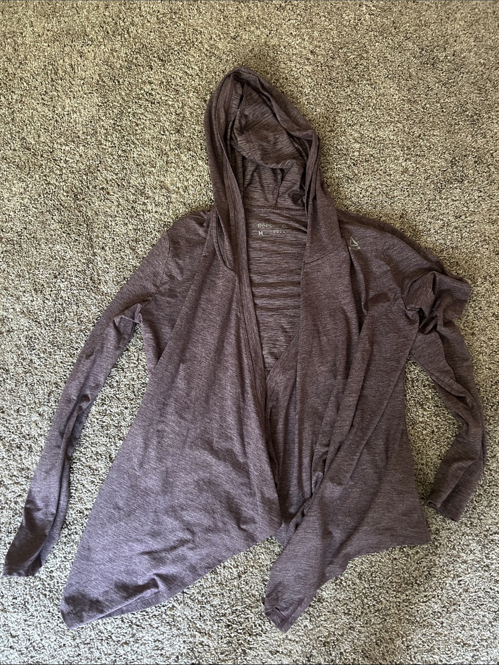 Reebok Women's Hooded Open-Front Asymmetrical workout jacket Cardigan - Plum